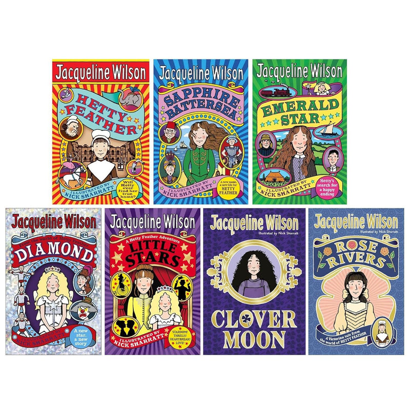 Set of seven Jacqueline Wilson fiction paperback books by Penguin Ltd, featuring colorful covers and diverse characters.