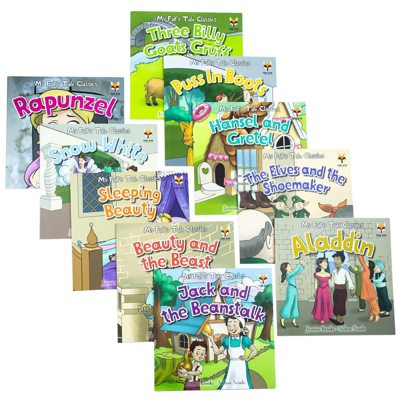 Set of ten My FairyTale Classic picture books by Jasmine Brooke, featuring colorful fairy tale illustrations and storytelling.
