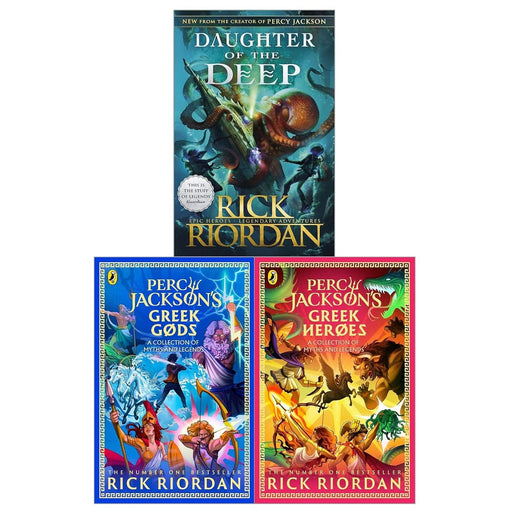 Percy Jackson Greek Gods & Heroes & Daughter Of The Deep book collection set by Rick Riordan, paperback fantasy fiction series.