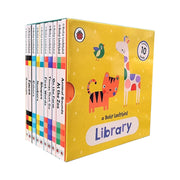 Ladybird Baby Ladybird Library set with 10 colorful board books on animals, faces, colors, and numbers for ages 0-2.