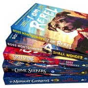 Set of five Ross Montgomery Walker Books including The Midnight Guardians, The Chime Seekers, Spellstone, and more, displayed together.