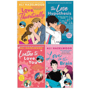 Four paperback fiction books by Ali Hazelwood, including The Love Hypothesis and Love On The Brain, in a collection set.