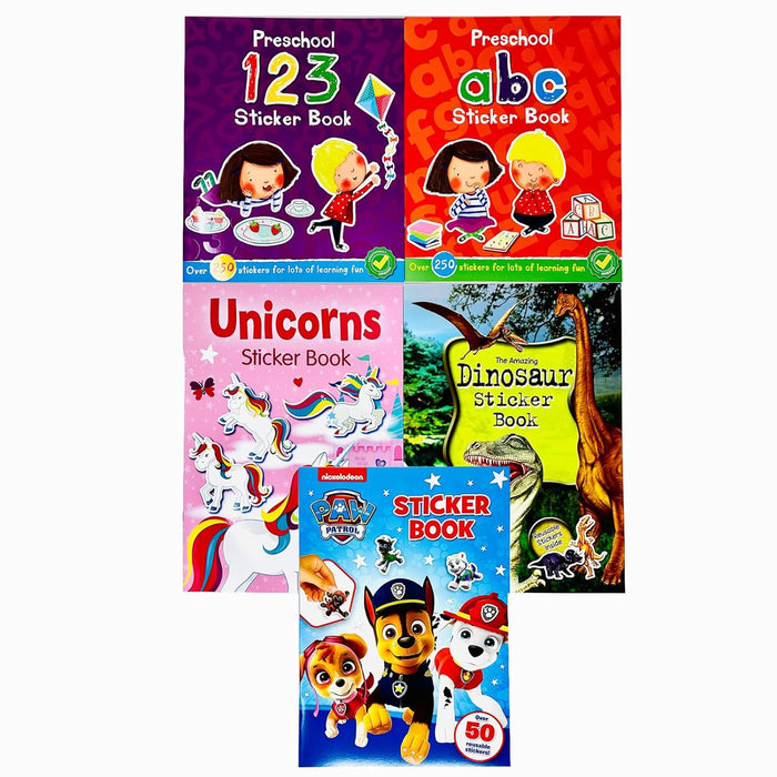 Dinosaur Sticker, ABC Preschool,Paw Patrol, Unicorns, 123 Preschool 5 Books Set - The Book Bundle