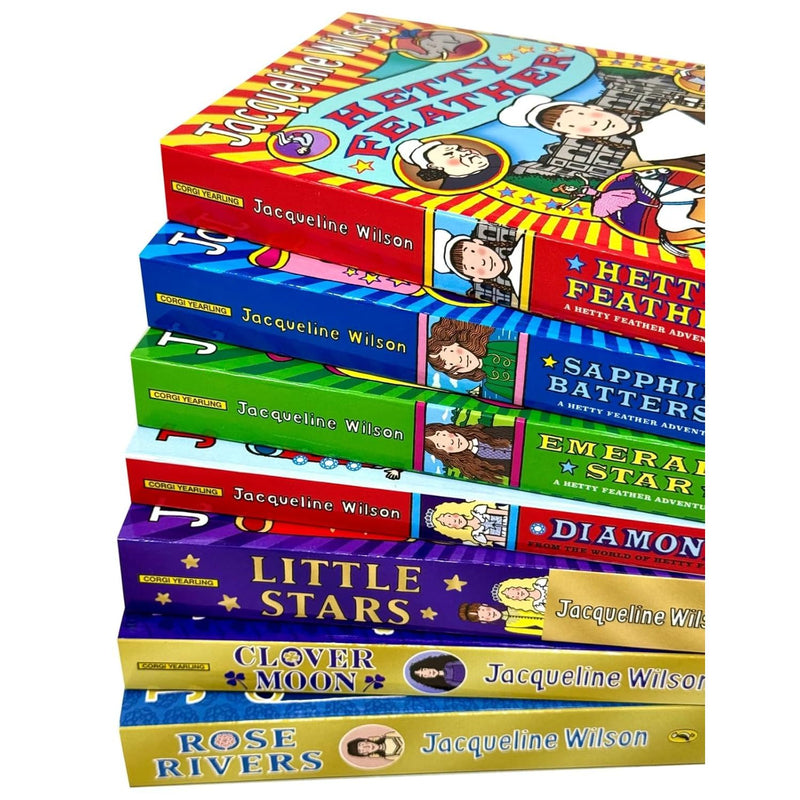 Set of seven Jacqueline Wilson paperback fiction books by Penguin Ltd, featuring colorful cover designs and diverse characters.