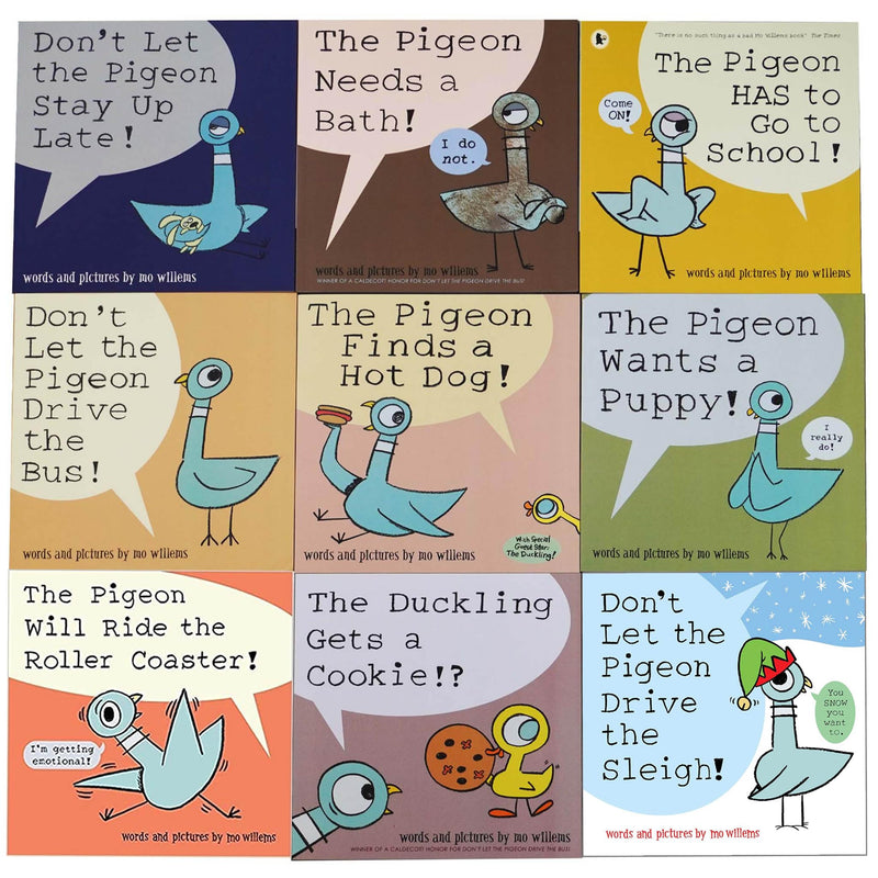 Don't Let the Pigeon Series 9 Books Collection Set (Don't Let The Pigeon Stay Up Late, The Pigeon Needs a Bath, The Pigeon Finds a Hot Dog, The Pigeon wants a Puppy and 5 More) - The Book Bundle