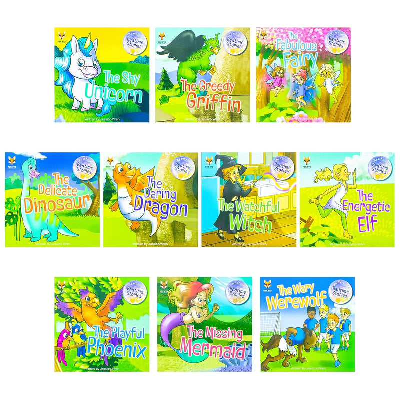 Set of 10 children's bedtime storybooks from Jessica Wren's My Very First Bed Time Stories collection, featuring colorful covers for ages 0-5.