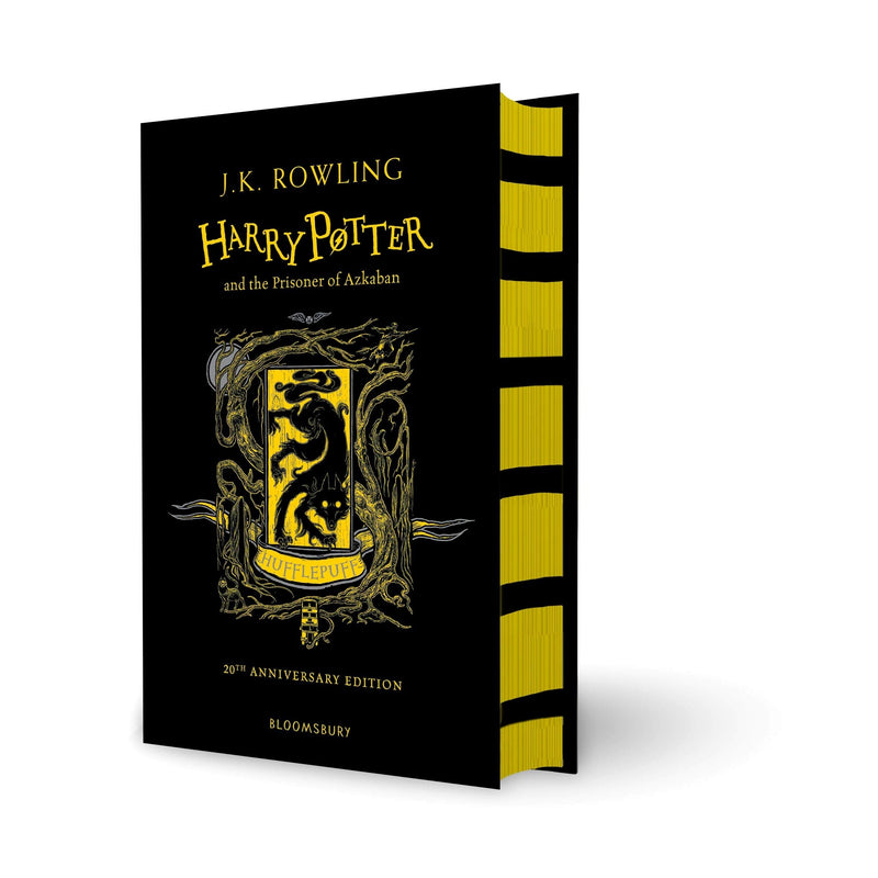 Hufflepuff edition of Harry Potter and the Prisoner of Azkaban book by J.K. Rowling, featuring colorful cover art.