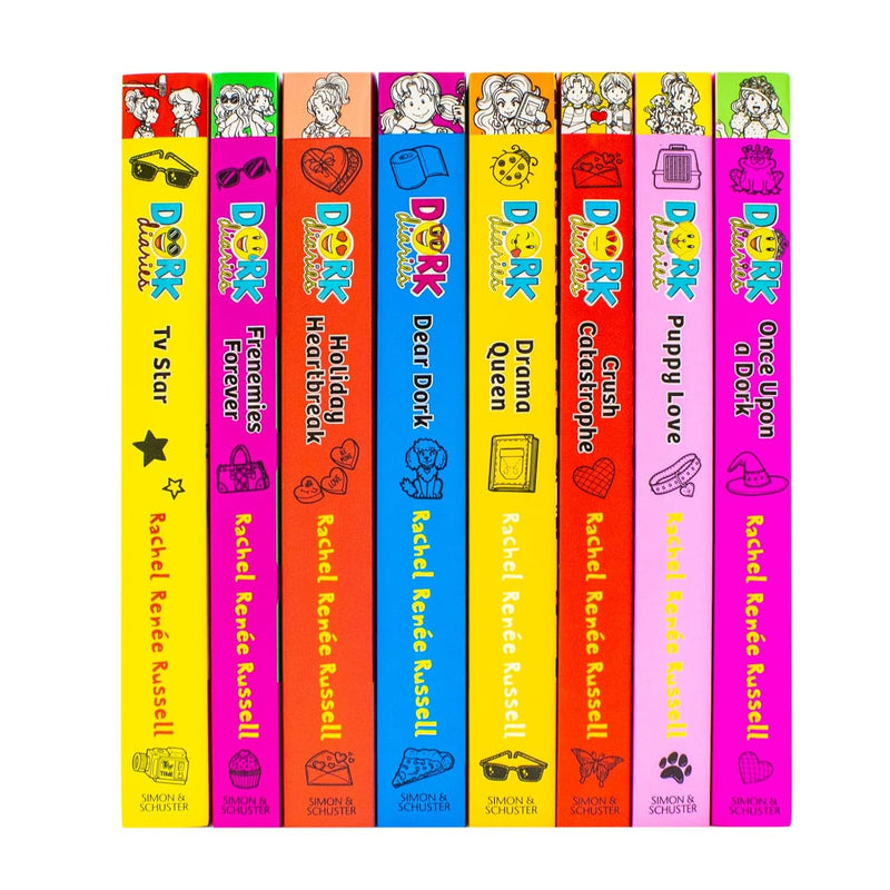 Dork Diaries 8 Books Collection Set by Rachel Renee Russell (TV Star, Frenemies Forever, Holiday Heartbreak, Dear Dork, Drama Queen, Crush Catastrophe, Puppy Love, Once Upon A Dork)- Fiction - Paperback