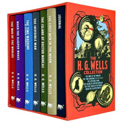 H. G. Wells Collection Deluxe 6-book box set by Arcturus Ltd, featuring classic science fiction novels with a journal included.