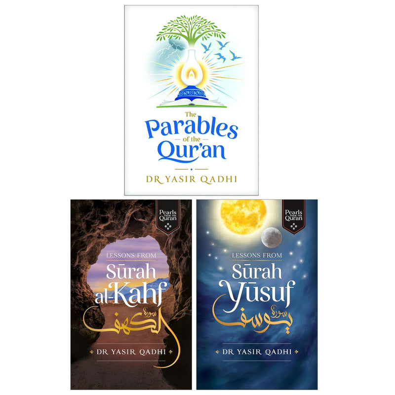 Three books from Yasir Qadhi's Pearls from the Qur'an Collection set, featuring Islamic non-fiction with mixed formats.