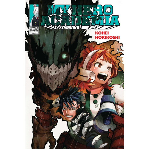 Cover of My Hero Academia Volume 33 manga by Kohei Horikoshi, featuring characters from the popular superhero series.