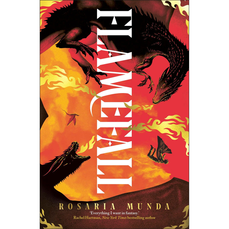 DK Flip's The Aurelian Cycle Trilogy Flamefall book cover featuring a fiery dragon and a young adult fantasy landscape.