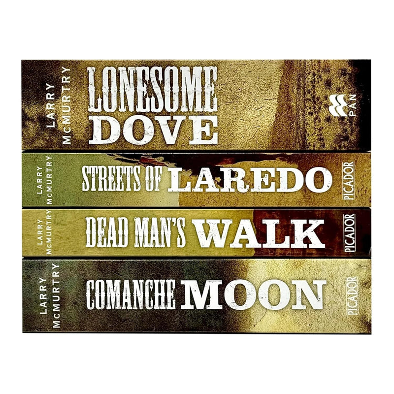 Lonesome Dove series by Larry McMurtry, 4 paperback books in Pan Macmillan collection, featuring western fiction titles.