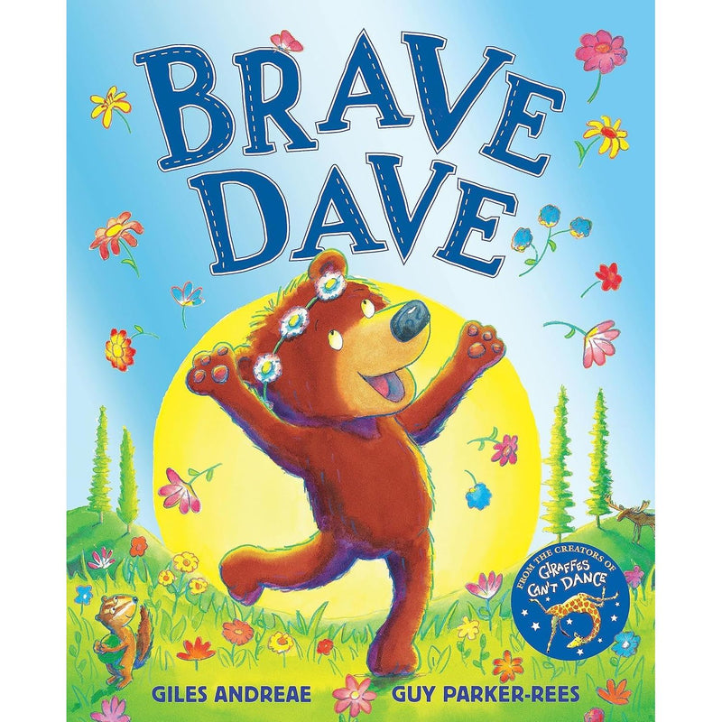Set of four Giles Andreae and Guy Parker-Rees Giraffes Can't Dance and Brave Dave books with CD, featuring colorful paperback covers.
