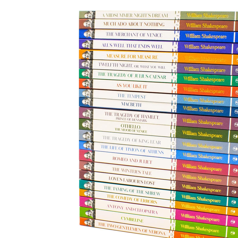 William Shakespeare Complete Collection hardcover set featuring 22 classic books by William Shakespeare, in a hardcover edition.