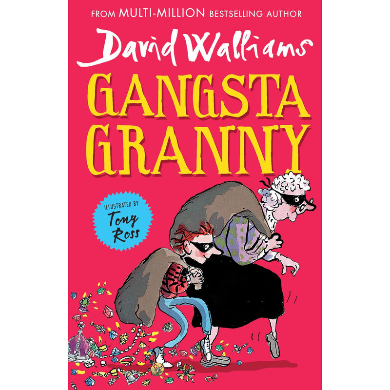 Cover image of "Gangsta Granny" by David Walliams, a children's book celebrating its 10th anniversary, published by HarperCollins.
