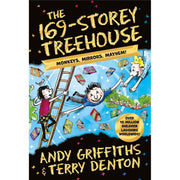 Illustration of the 169-Storey Treehouse by Andy Griffiths from Macmillan Children's Books, featuring colorful treehouse scenes.