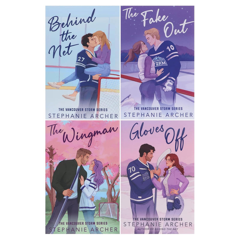 Set of four Stephanie Archer Vancouver Storm Series books including Behind The Net, The Fake Out, The Wingman, and Gloves Off.