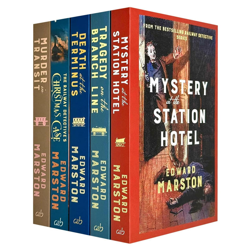 Railway Detective Series 5-book collection by Edward Marston, paperback set featuring vintage railway and detective themes.