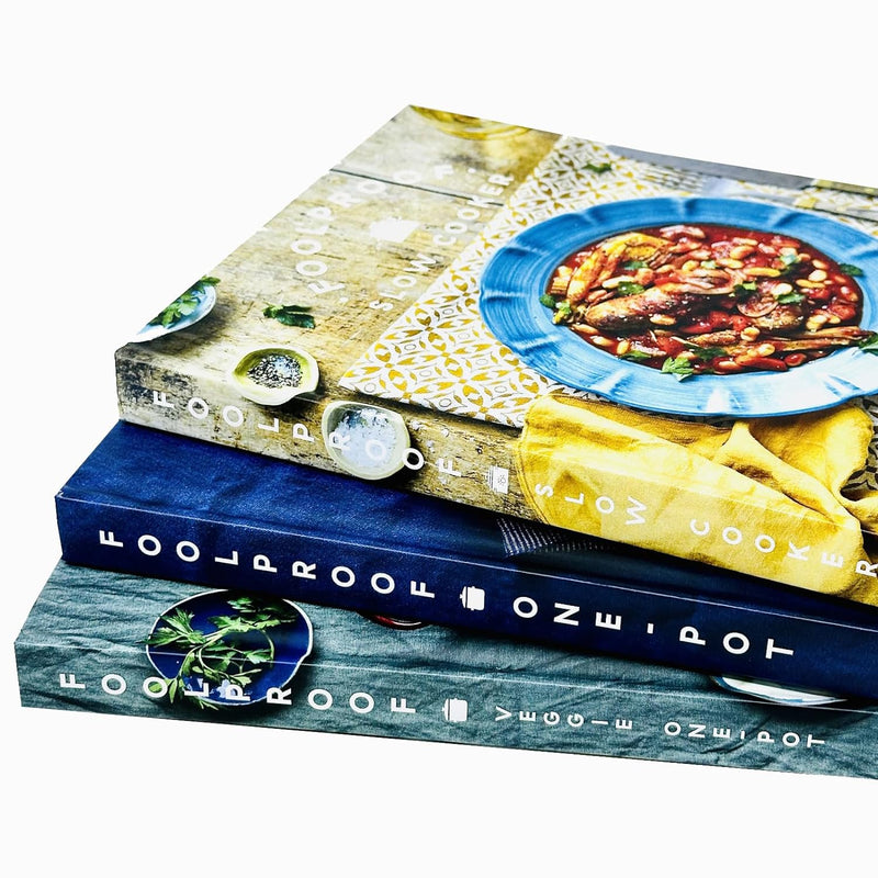Set of three Foolproof Series cookbooks by Rebecca Woods and Alan Rosenthal, featuring slow cooker, one-pot, and veggie recipes.