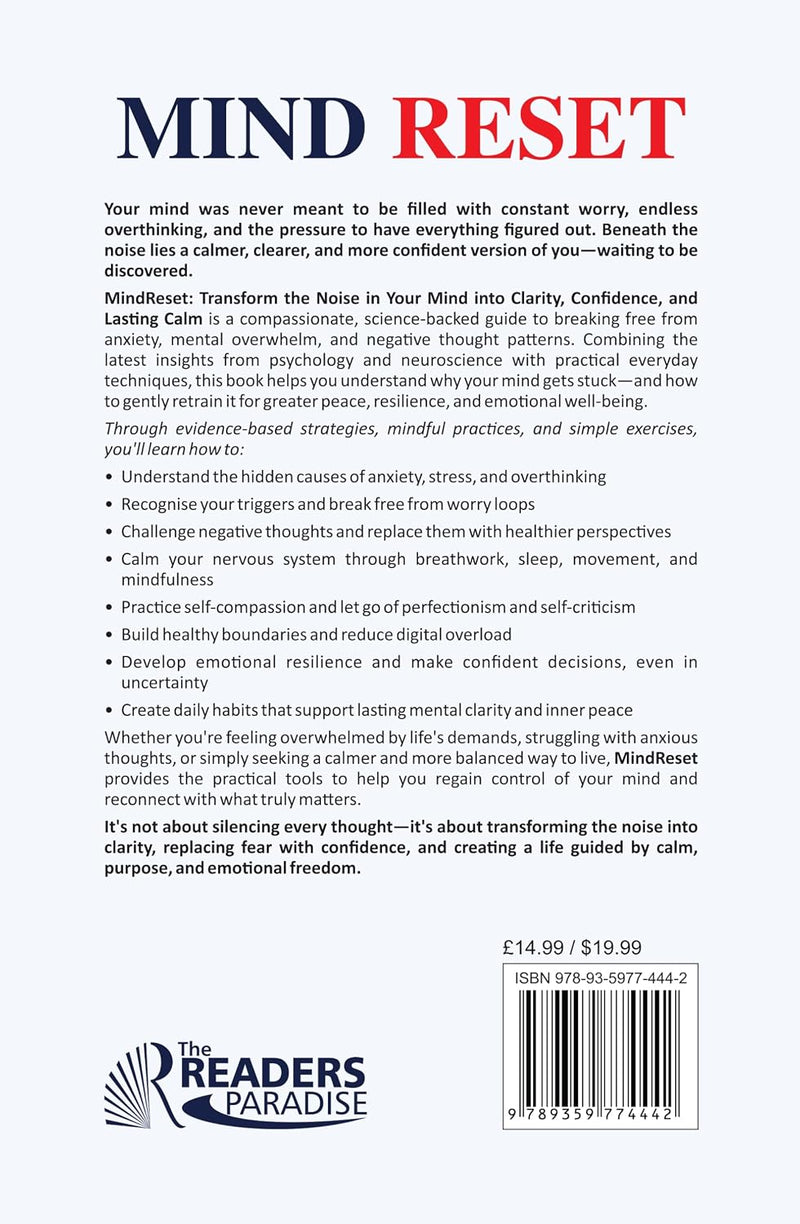 Mind Reset Transform the noise in your mind into clarity, confidence and lasting calm By Lavita Vig - Essential Self Help And Psychology Guide - Paperback