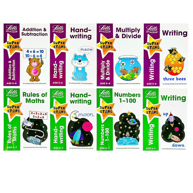 Letts Super Stars Age 5-7 Fun learning activities & Key Skill Practice 8 Books Collection Set - The Book Bundle