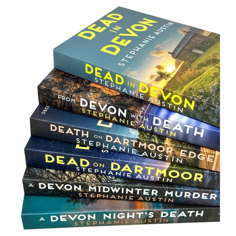 Six paperback Devon Mysteries books by Stephanie Austin in a collection set, featuring fictional crime stories with colorful covers.