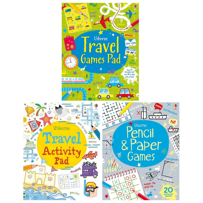 Usborne Travel Activity and Games Tear-Off Pads 3 Books Collection Set (Travel Activity Pad, Pencil And Paper Games and Travel Games Pad) - The Book Bundle