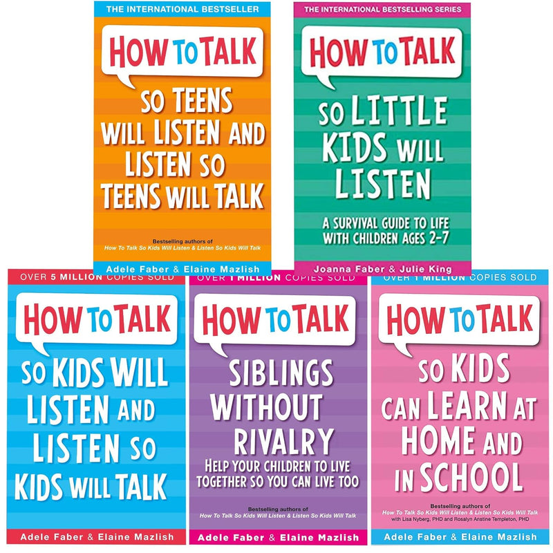 Collection of five paperback books by Adele Faber and Elaine Mazlish on effective parent-child communication, published by Piccadilly Press.