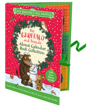 The Gruffalo and Friends festive advent calendar activity book set by Macmillan Children's Books, featuring colorful illustrated pages.