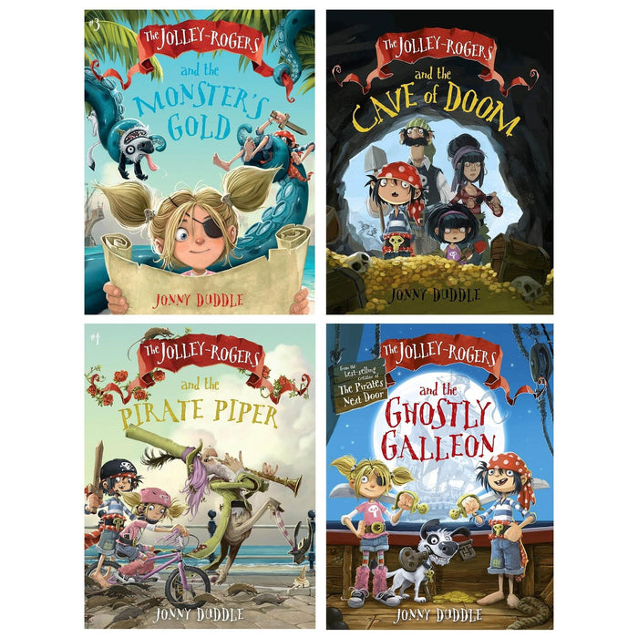 Jolley-Rogers Series 4 Books Collection Set (The Jolley-Rogers and the Ghostly Galleon, The Jolley-Roger and the Cave of Doom, Jolley-Roger the Monsters Gold and The Jolley-Rogers and the Pirate Piper) - The Book Bundle