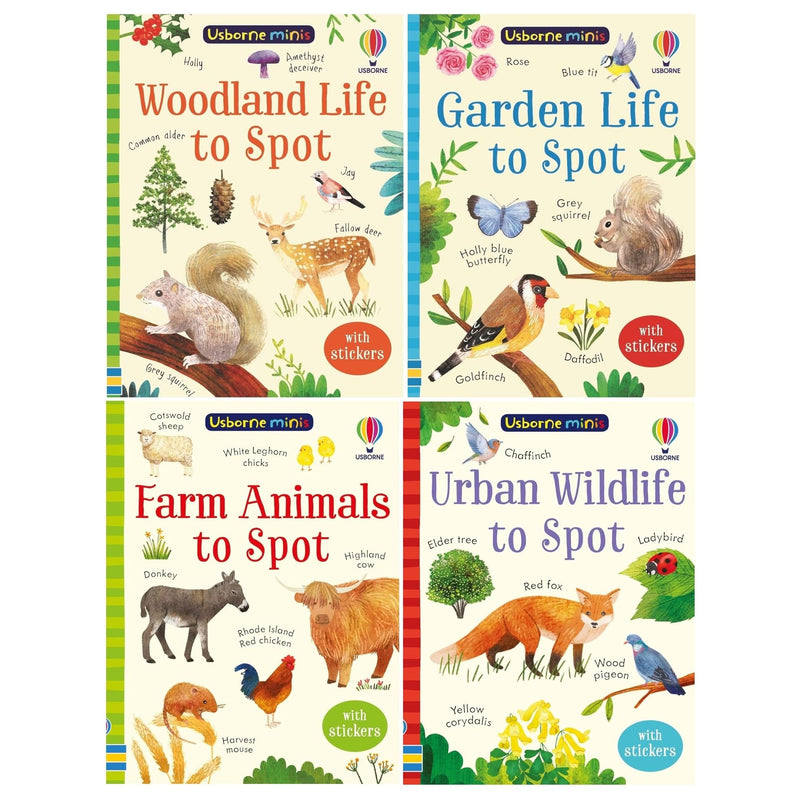 Usborne Minis 4 Books Collection Set Series 2 (Garden Life to Spot, Urban Wildlife to Spot, Farm Animals to Spot, Woodland Life to Spot) - The Book Bundle