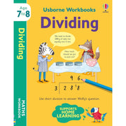 Set of four Usborne workbooks for ages 7-8 by Holly Bathie and Caroline Young, featuring colorful educational activity pages.