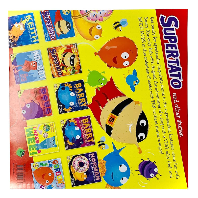Collection of 10 Supertato and other stories books by Sue Hendra and Paul Linnet, featuring colorful illustrations and playful characters.