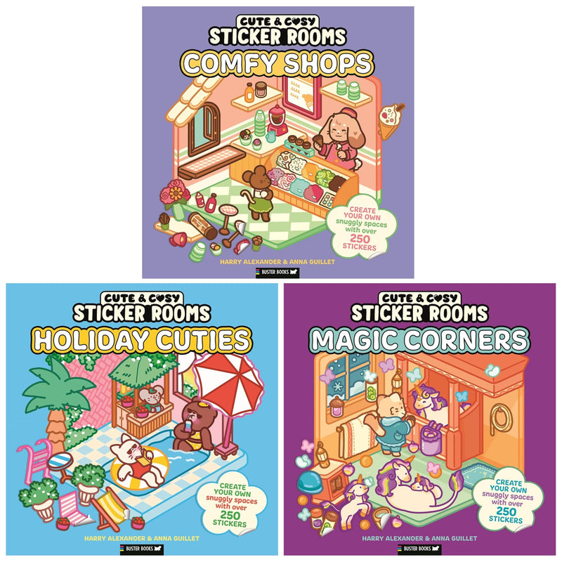 Sticker Rooms 3 Books collection set by Harry Alexander and Anna Guillet, fiction paperback series with colorful cover art.