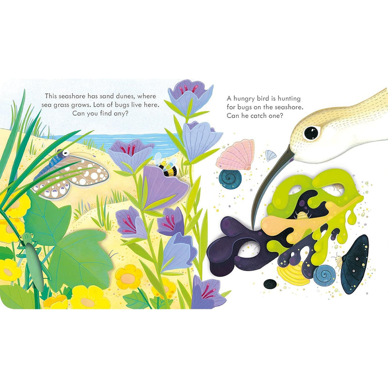 Colorful cover of "Peep Inside the Seashore" by Milbourne Anna, an engaging non-fiction board book about ocean life for children.