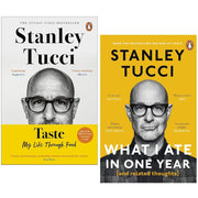 Stanley Tucci Fig Tree Ltd collection of two books, Taste and What I Ate in One Year, with colorful covers and text details.