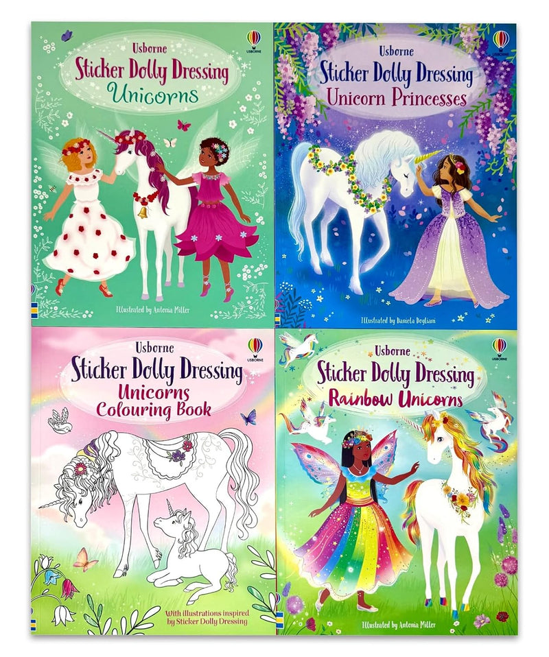 Usborne Sticker Dolly Dressing Unicorns 4 Book Collection Set by Usborne - Non Fiction - Paperback