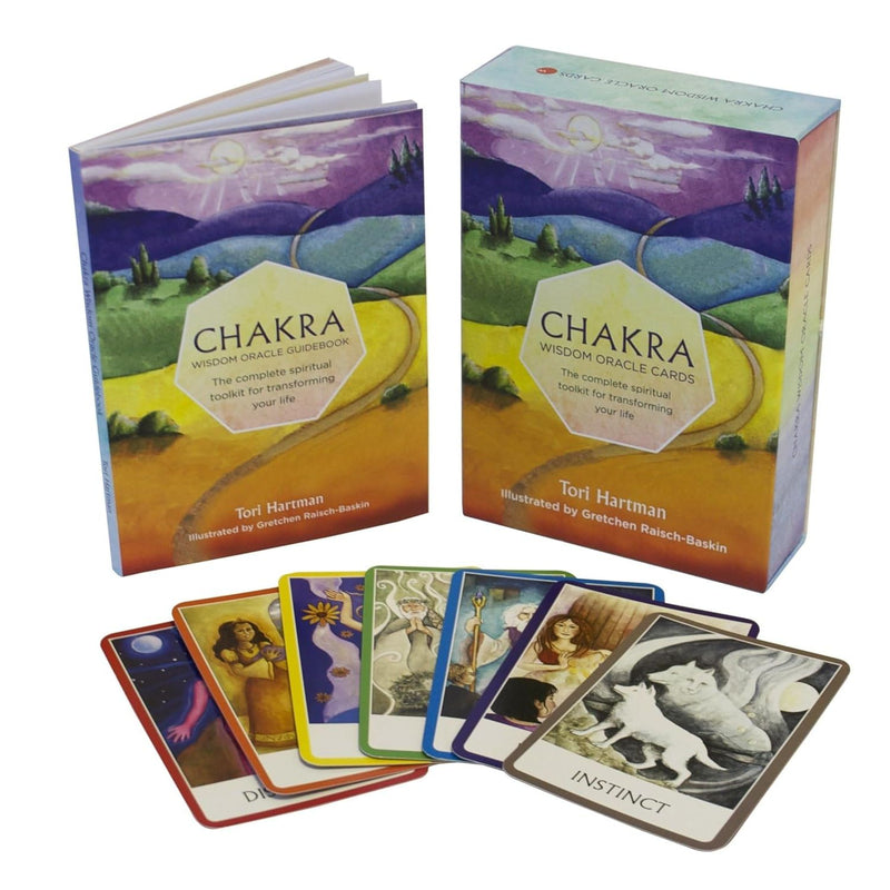 Chakra Wisdom Oracle Cards by Tori Hartman, spiritual toolkit with colorful cards featuring chakra symbols and guidance.