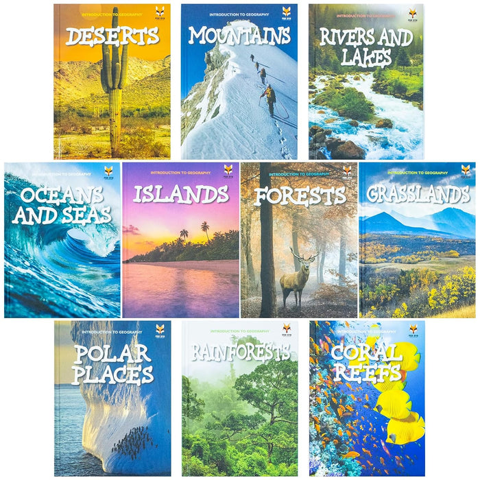 Childrens Introduction To Geography For Beginners 10 Hardback Book Collection Set (Coral Reefs, Deserts, Forests, Grasslands)