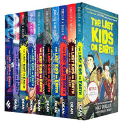 Collection of The Last Kids on Earth series 10 books by Max Brallier, featuring colorful covers including Cosmic Beyond and Midnight Blade.
