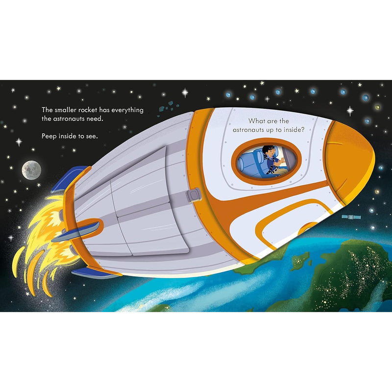 Children's educational board book by Lara Bryan explaining how rockets work, published by Usborne Publishing.
