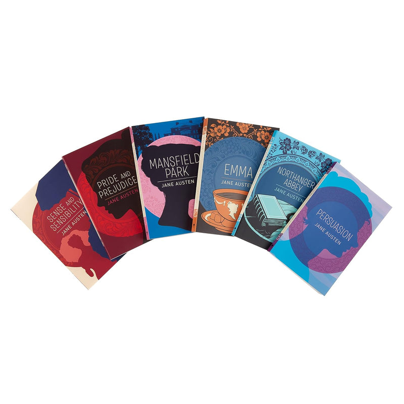 Six paperback books from the Jane Austen Classic Collections boxed set by Arcturus, featuring classic novels in a neatly arranged box.