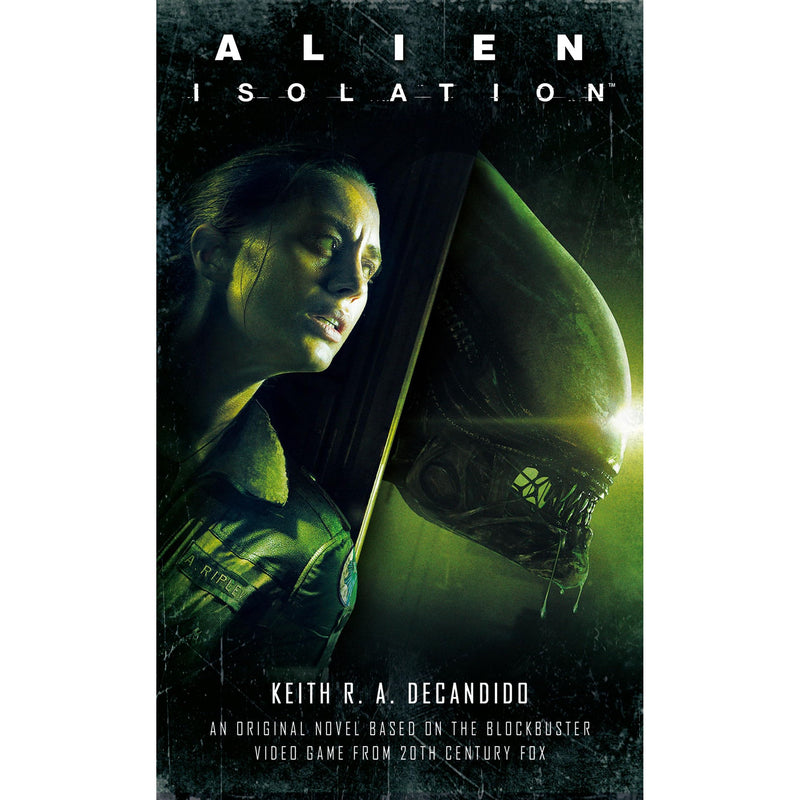 Open book titled Alien: Isolation fiction based on the Alien franchise, featuring sci-fi and horror themes by Titan Books UK.