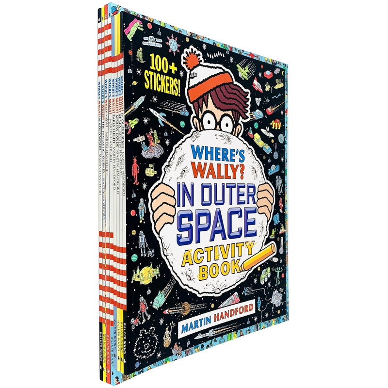 Eight paperback Where's Wally? books from Martin Handford's original series, featuring colorful cover art and iconic illustrations.