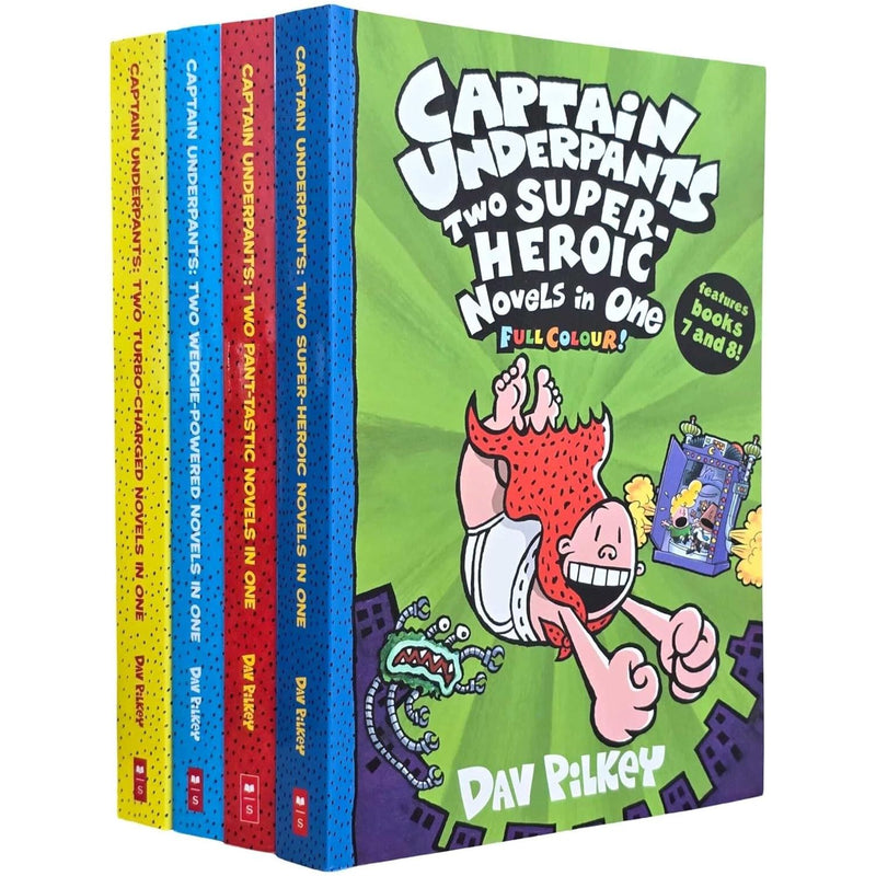 Captain Underpants Full Colour illustrated Series by Dav Pilkey 4 Books Collection Set - The Book Bundle