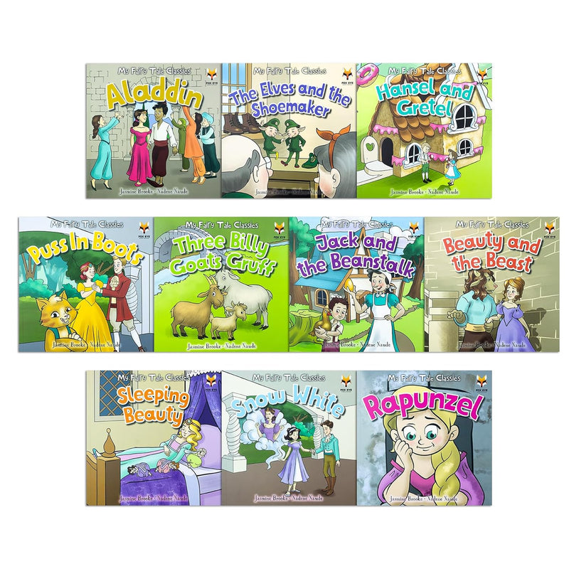Set of 10 fairy tale picture books from Jasmine Brooke's My FairyTale Classic collection, featuring colorful illustrated covers.