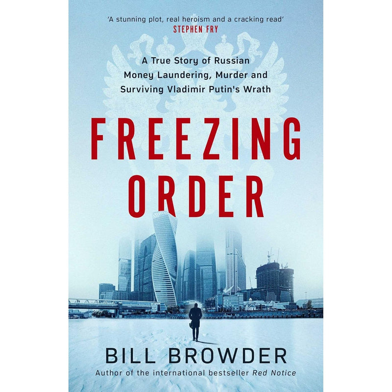 Set of two paperback books by Bill Browder, Freezing Order and Red Notice, non-fiction collection with cover images.