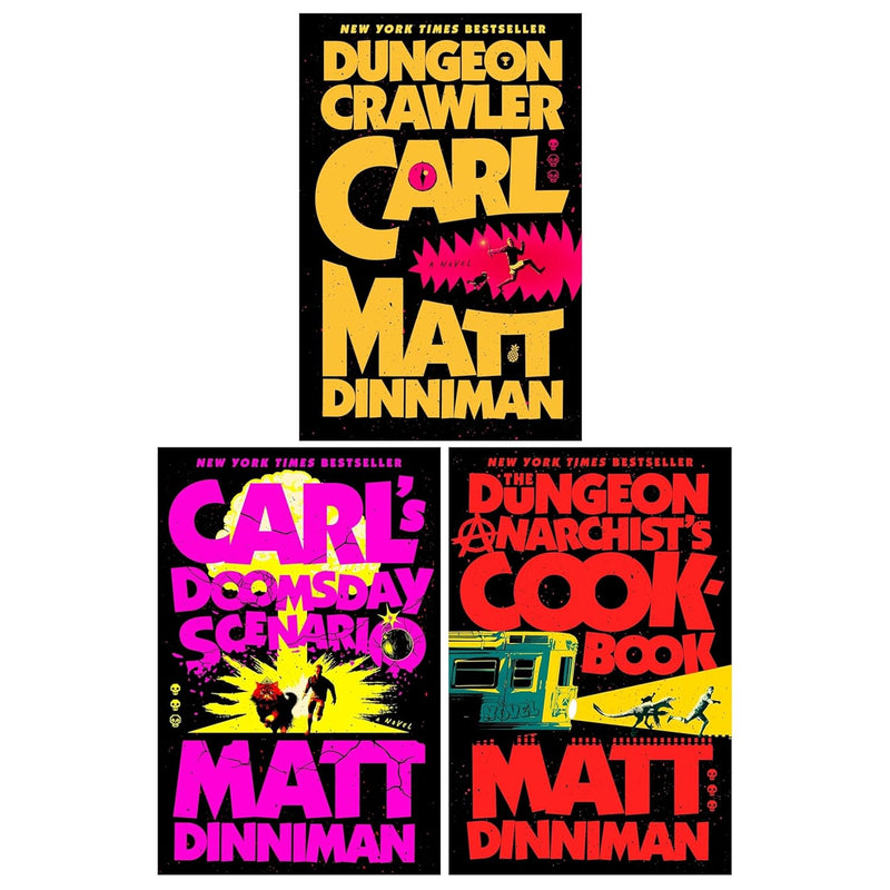 Dungeon Crawler Carl series book set by Matt Dinniman, including Dungeon Crawler Carl, Carl's Doomsday, and The Dungeon Anarchist's Cookbook