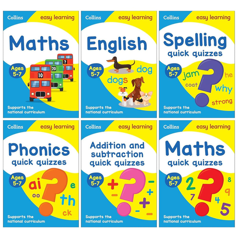 Collins Easy Learning KS1 Starter Set with six math books for ages 5-7, designed for home learning and early education.